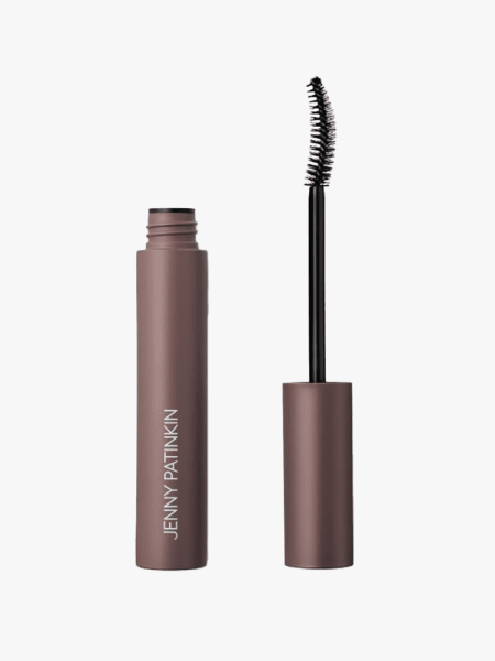 Jenny Patinkin Big Reveal Fluff and Hold Volumizing Mascara in branded component on a light gray background
